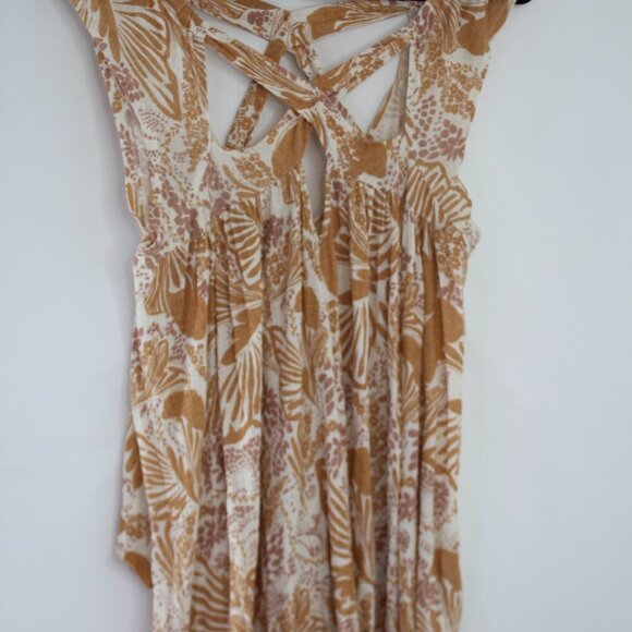 Free People Orange & Cream Floral Tank Top Size Medium - Picture 1 of 7